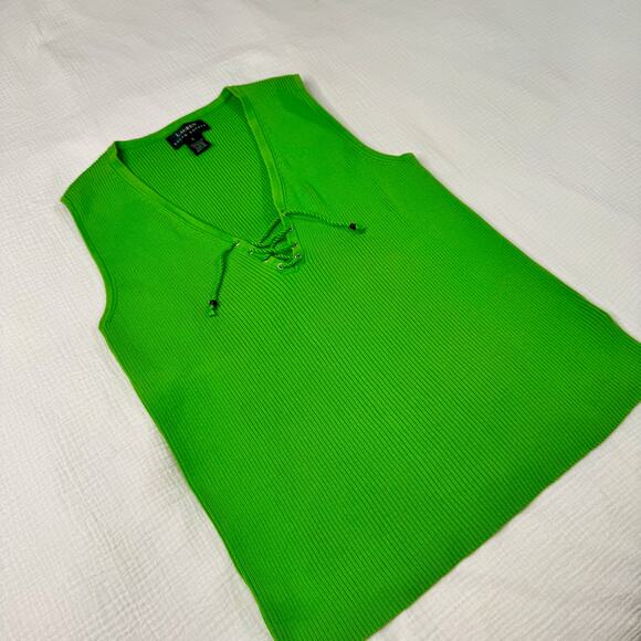 Lauren Ralph Lauren Sleeveless Top V-Neck Lime Green Women's Large Whimsy Y2K - Picture 3 of 16